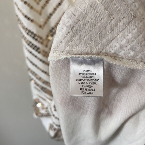 Almost Famous Women's Large Tank Top with sequins Cream Chevron Racerback Medium - Picture 4 of 5